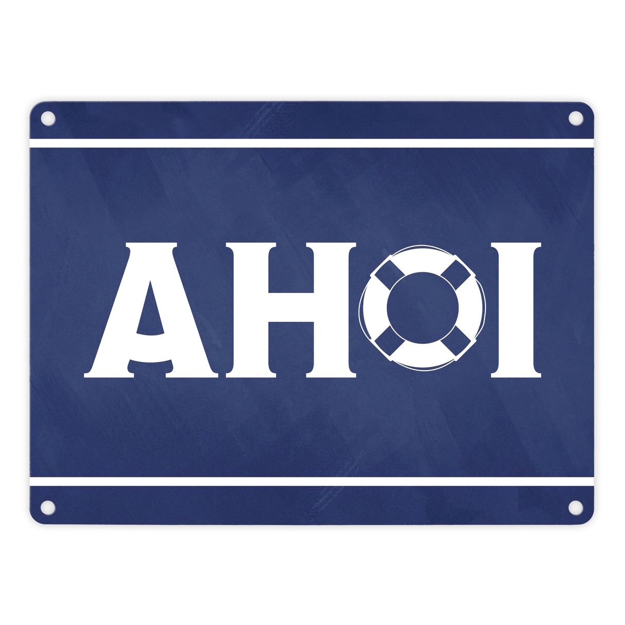 Metallschild Ahoi - mit Maritim Rettungsring Motiv
