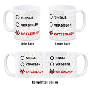 Kaffeebecher mit Motiv - Katzenlady Single Vergeben zum Ankreuzen