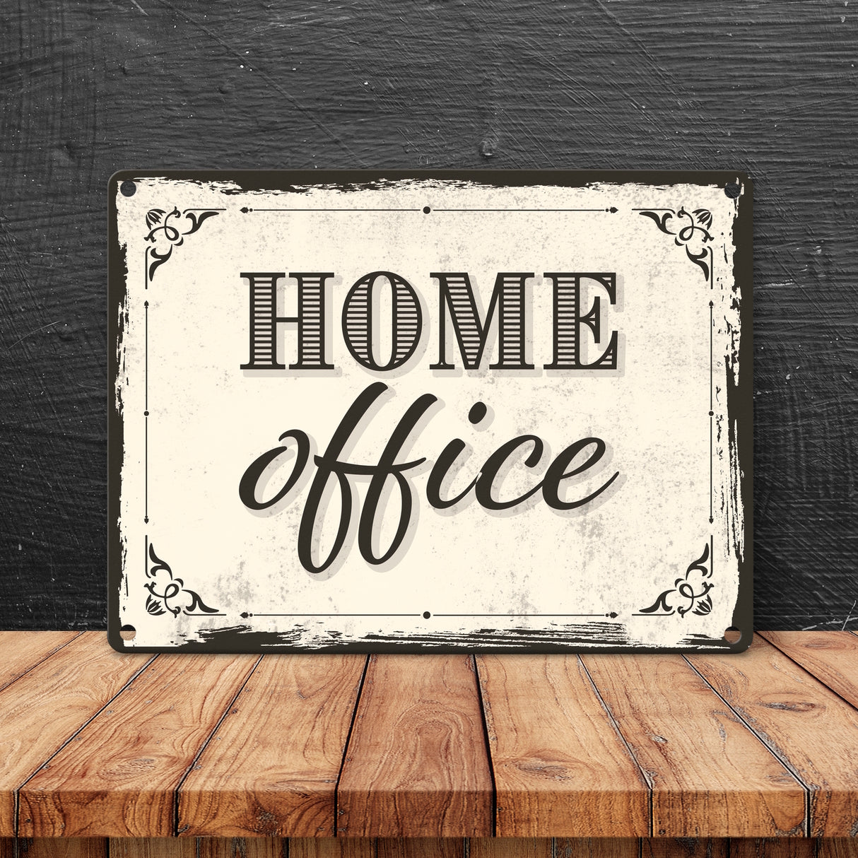 Metallschild Motiv - Homeoffice im rustikalen Stil fürs Arbeitszimmer