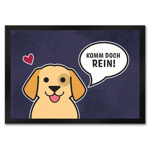 Fußmatte mit Motiv - Komm doch rein mit süßem Hund im Comic Design