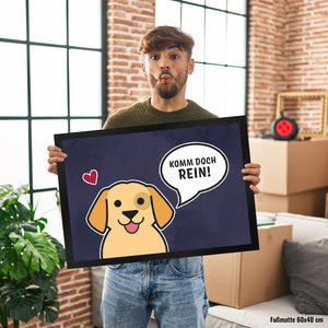 Fußmatte mit Motiv - Komm doch rein mit süßem Hund im Comic Design