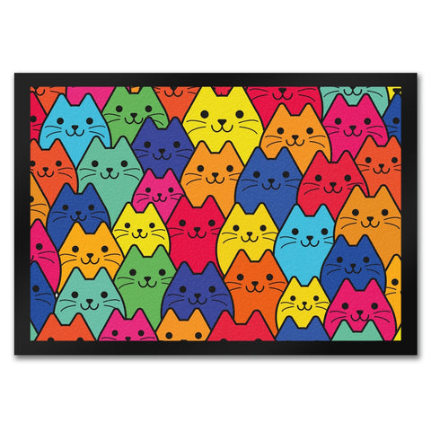 Fußmatte mit Katzen Motiv - Buntes Wimmelbild mit Comic Kätzchen