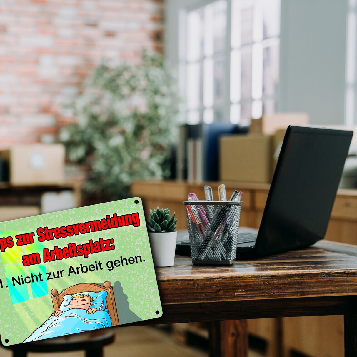 Metallschild Tips zur Stressvermeidung am Arbeitsplatz