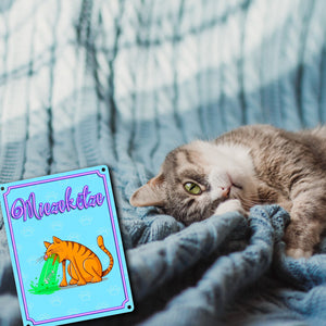 Metallschild mit Katzen Motiv - Miezekotze erbrechende Katze