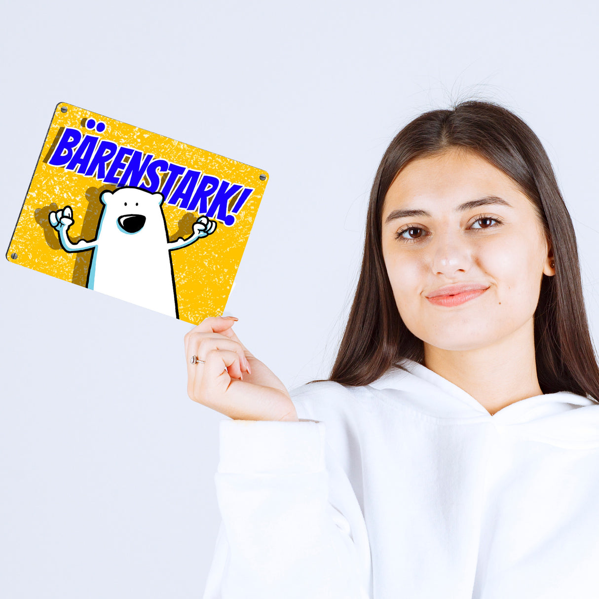 Metallschild mit Bärenmotiv: Bärenstark Schild mit lustigem Comic Bär