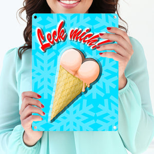 Metallschild mit Eis Motiv - Leck mich! Eiskugeln in Form von Hintern