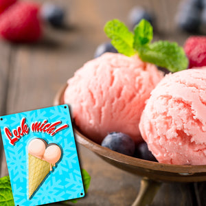 Metallschild mit Eis Motiv - Leck mich! Eiskugeln in Form von Hintern
