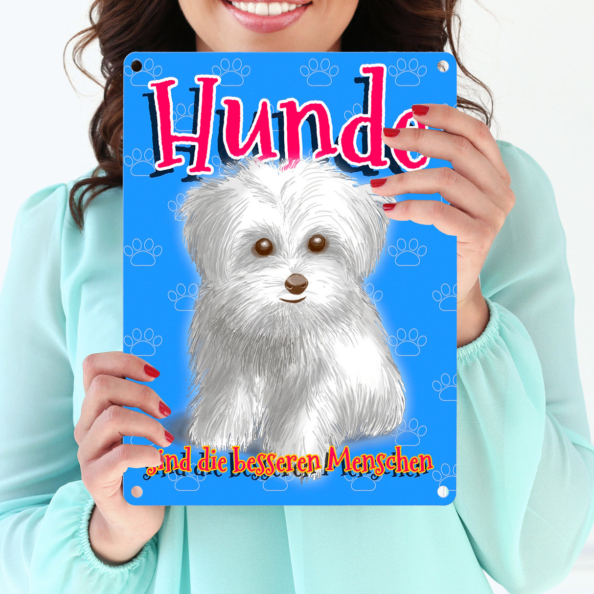 Metallschild mit Hunde Motiv und Spruch - Hunde sind die besseren Menschen