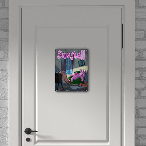 Metallschild mit Motiv - Saustall und Motiv: dickes Schwein liegt auf Couch