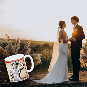 Kaffeebecher mit sexy Cowboy und Spruch - Ich will 'nen Cowboy als Mann