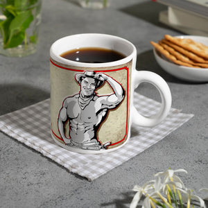 Kaffeebecher mit sexy Cowboy und Spruch - Ich will 'nen Cowboy als Mann