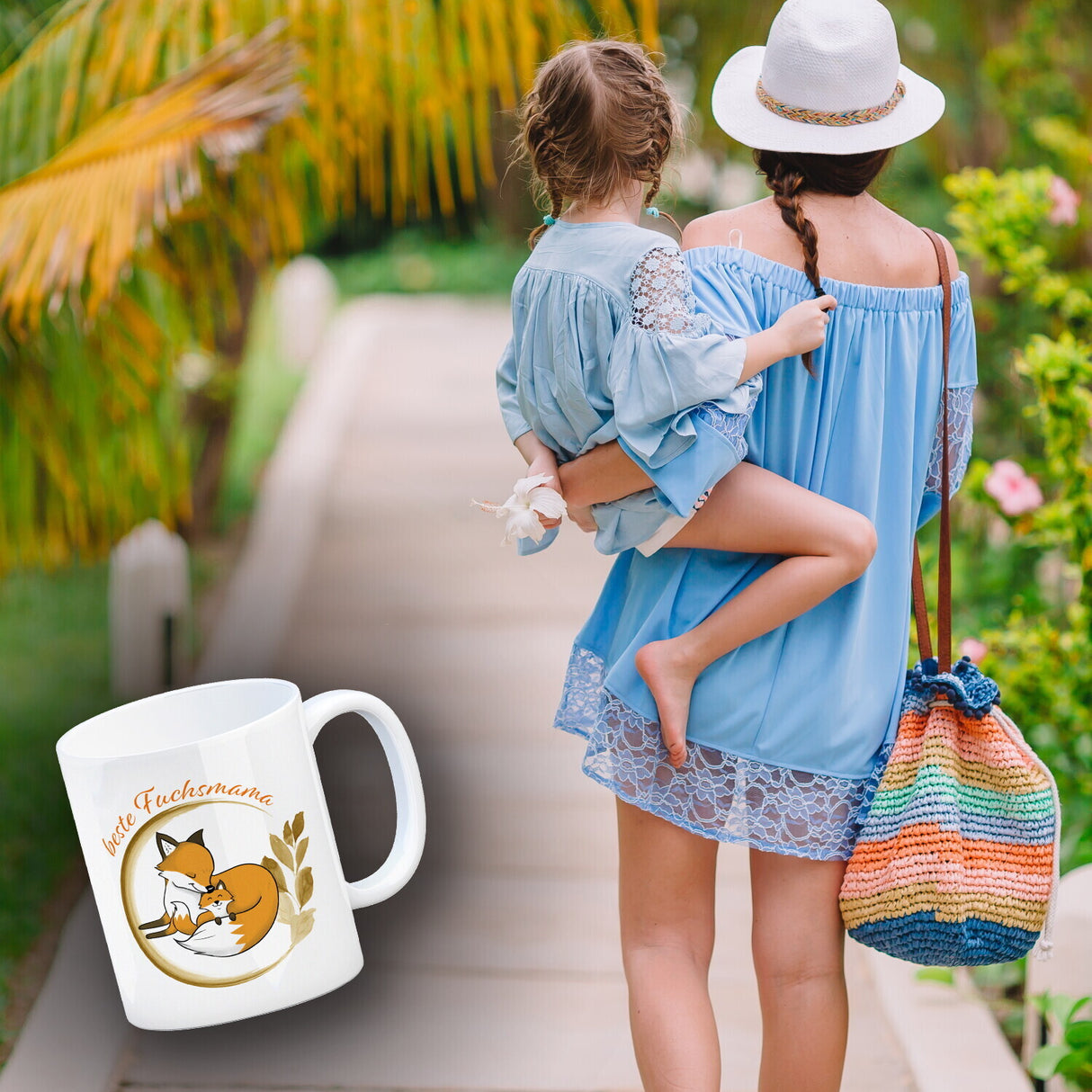 Kaffeebecher mit Motiv - Beste Fuchsmama mit süßem Fuchsbaby und Fuchsmutter