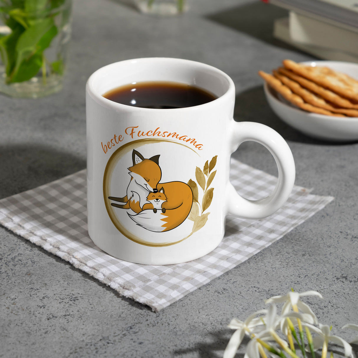 Kaffeebecher mit Motiv - Beste Fuchsmama mit süßem Fuchsbaby und Fuchsmutter