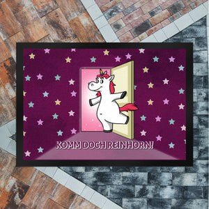 Fußmatte mit Einhorn Motiv und Spruch - Komm doch Reinhorn mit süßem Einhorn