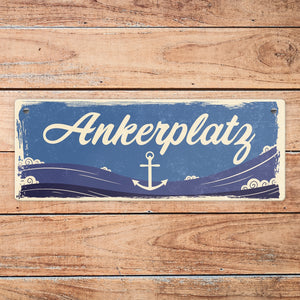 Metallschild mit Anker und Wellen - Ankerplatz für Liebhaber der Nordsee