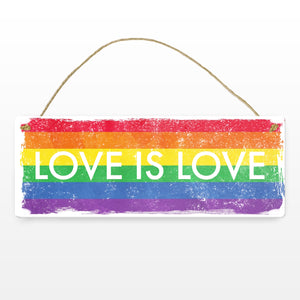 Metallschild mit Regenbogen Motiv - Love is Love mit LGBTQ Flagge
