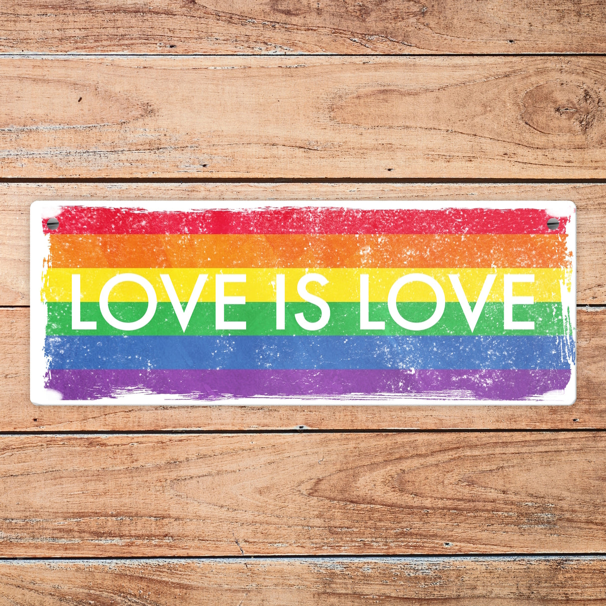 Metallschild mit Regenbogen Motiv - Love is Love mit LGBTQ Flagge