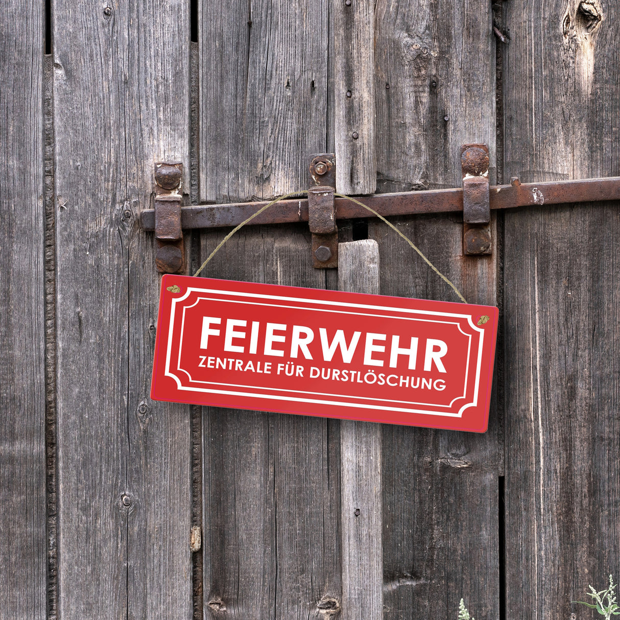 Metallschild mit Alkohol Spruch - Feierwehr Zentrale für Durstlöschung