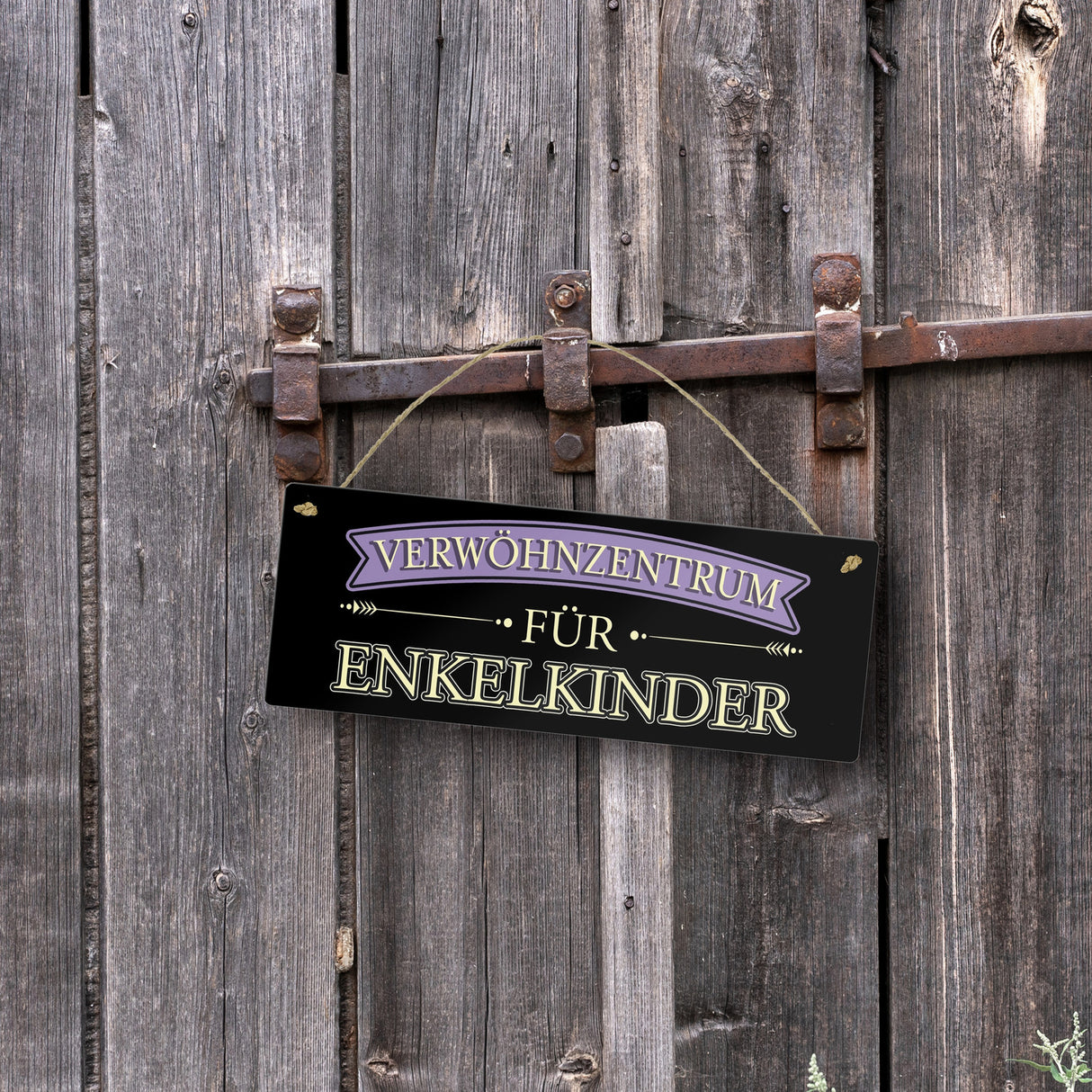 Metallschild für Großeltern mit lustigem Spruch - Verwöhnzentrum für Enkelkinder