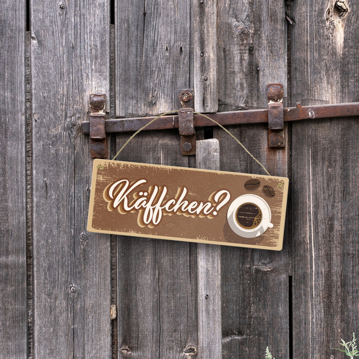 Metallschild mit trendigen Kaffee Motiven - Käffchen? für Kaffeetrinker