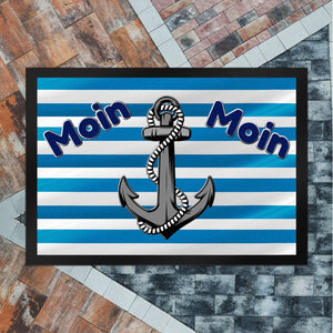 Moin, Moin Fußmatte in 35x50 cm mit Anker und maritimem Hintergrund