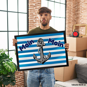 Moin, Moin Fußmatte in 35x50 cm mit Anker und maritimem Hintergrund