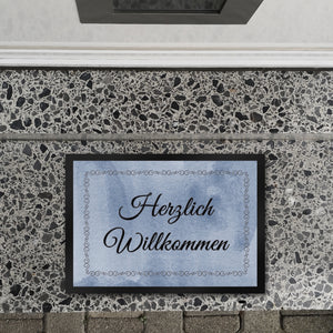 Herzlich Willkommen Fußmatte in 35x50 cm mit verschnörkeltem Rahmen