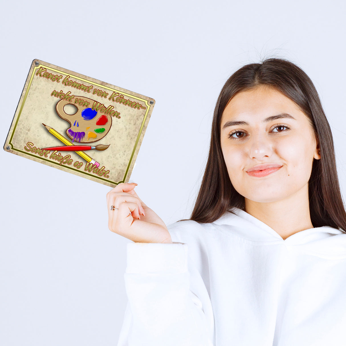 Metallschild mit Motiv und Spruch - Kunst kommt von Können nicht von Wollen