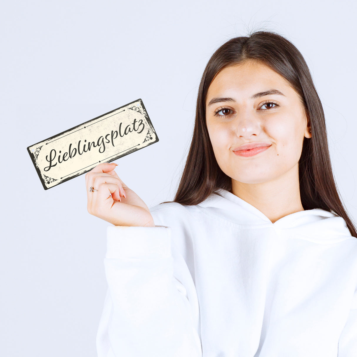 Metallschild mit schönem Design - Lieblingsplatz im rustikalen Stil in Braun