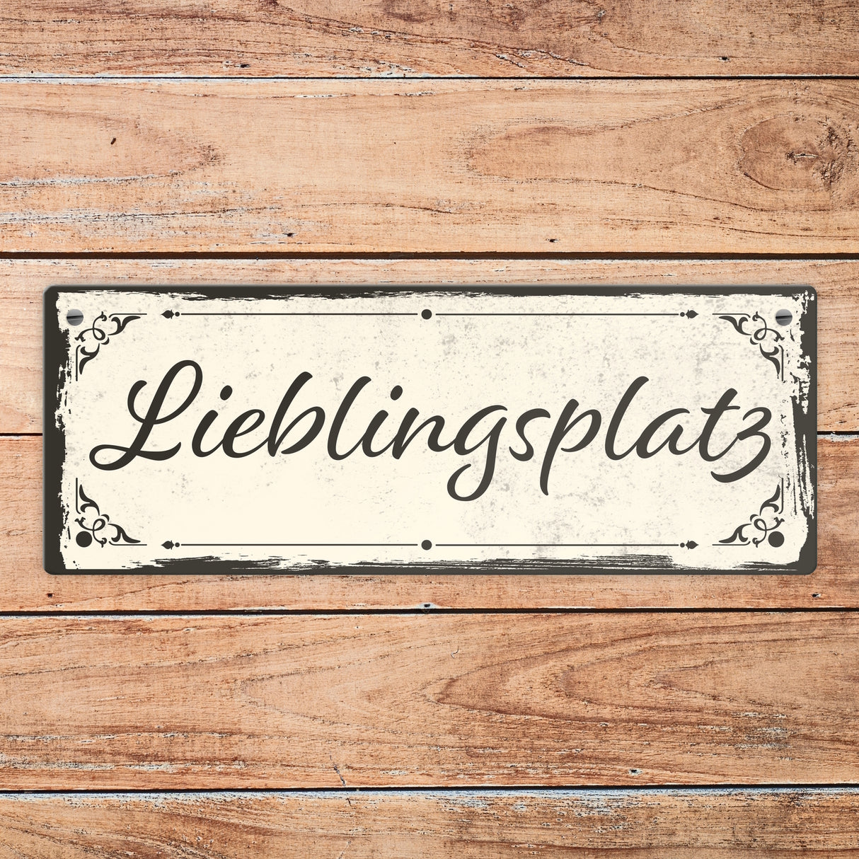 Metallschild mit schönem Design - Lieblingsplatz im rustikalen Stil in Braun