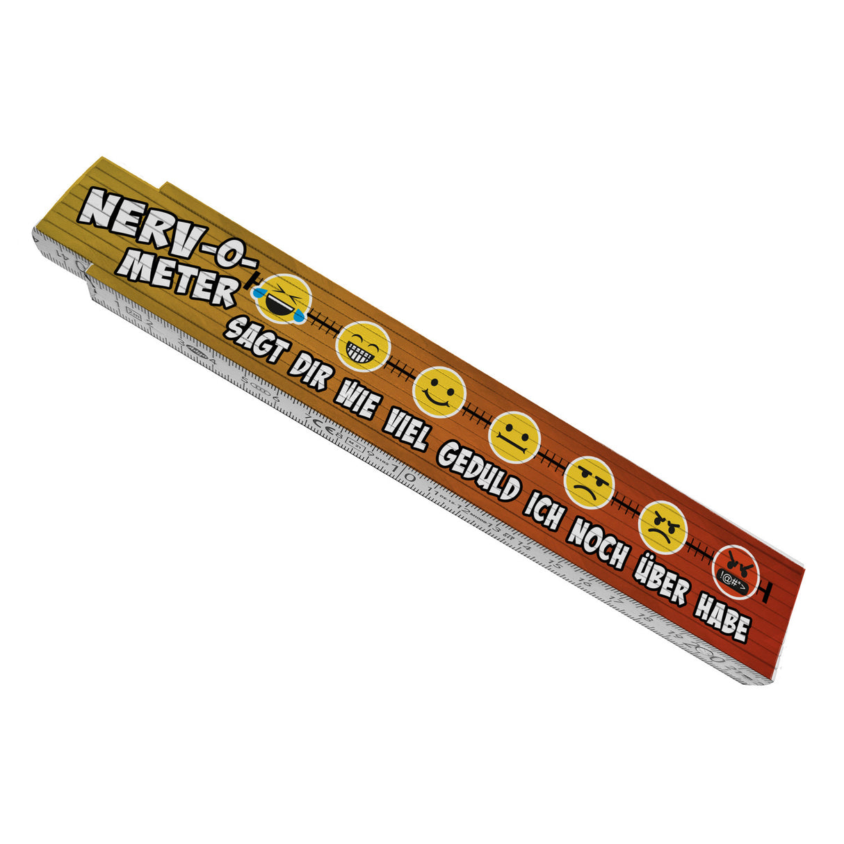 Meterstab aus Holz mit Motiv und Spruch - Nerv-o-Meter mit lustiger Emoticons-Skala