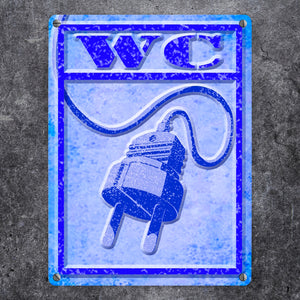 Metallschild Steckdose mit lustigem Motiv - Toilettenschild WC Herren Stecker