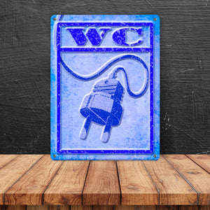 Metallschild Steckdose mit lustigem Motiv - Toilettenschild WC Herren Stecker
