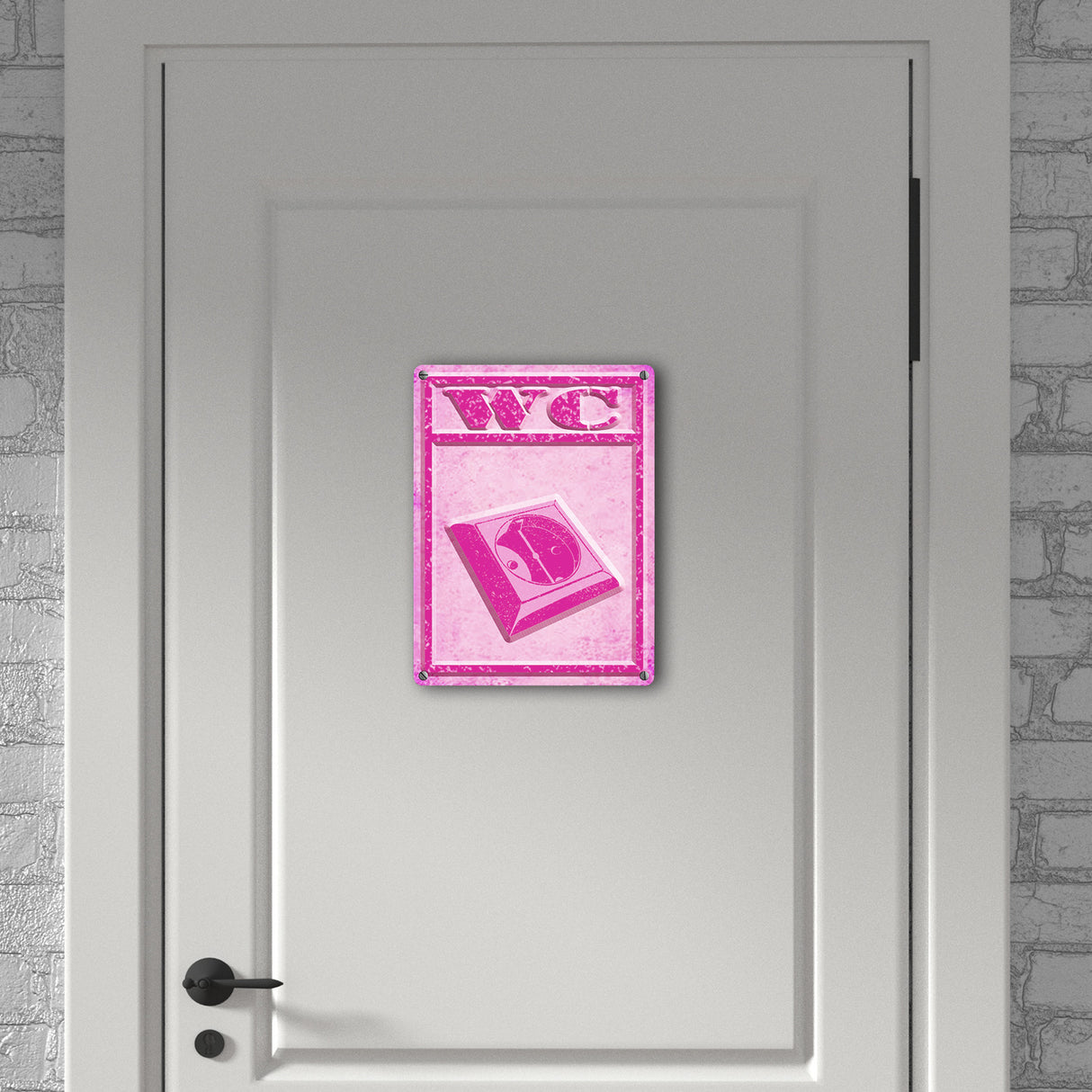 Metallschild Steckdose mit lustigem Motiv - Toilettenschild WC Frauen Stecker