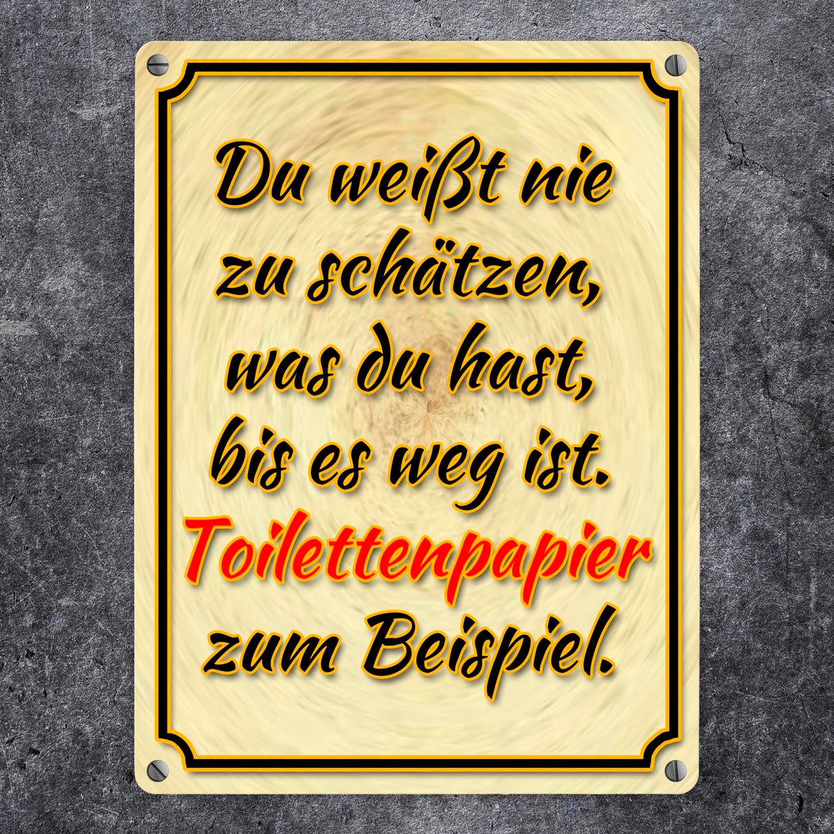 Metallschild mit Spruch - Du weißt nie zu schätzen was du hast Toilettenpapier