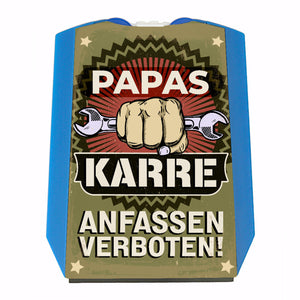 Papas Karre Anfassen Verboten Parkscheibe mit Werkzeug Motiv Einkaufswagenchips
