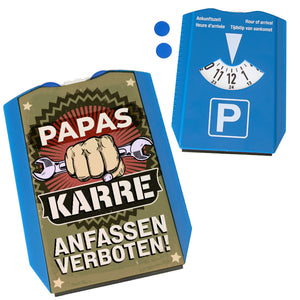 Papas Karre Anfassen Verboten Parkscheibe mit Werkzeug Motiv Einkaufswagenchips