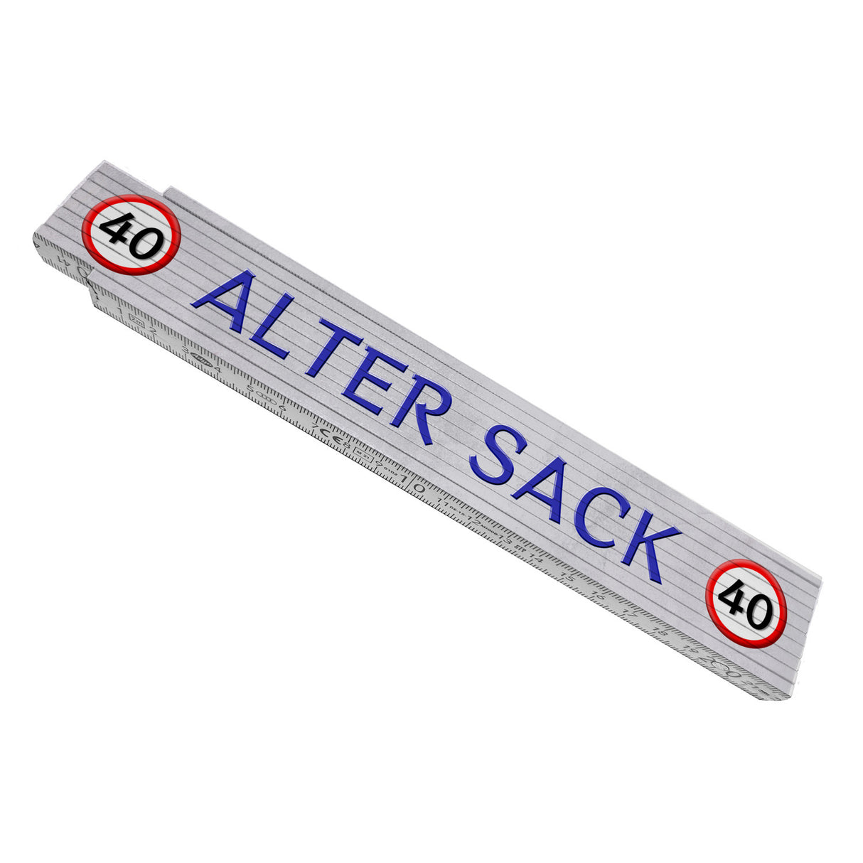 40 Alter Sack Meterstab aus Holz mit Verkehrsschild