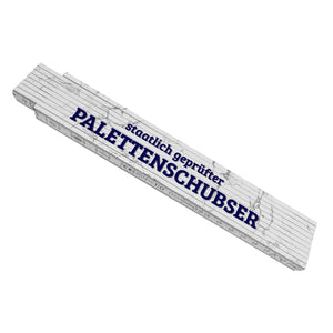 Palettenschubser Meterstab aus Holz mit Marmorhintergrund