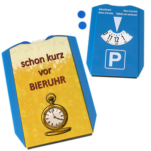 Bier Parkscheibe mit Spruch schon kurz vor Bieruhr mit 2 Einkaufswagenchips