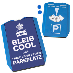 Bleib cool und finde einen freien Parkplatz Parkscheibe mit 2 Einkaufswagenchips