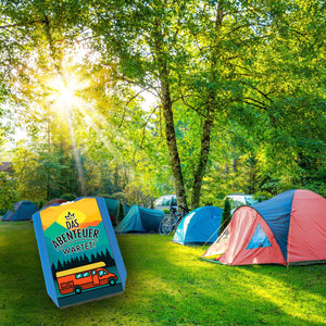 Das Abenteuer wartet Parkscheibe mit Reisemotiv und 2 Einkaufswagenchips