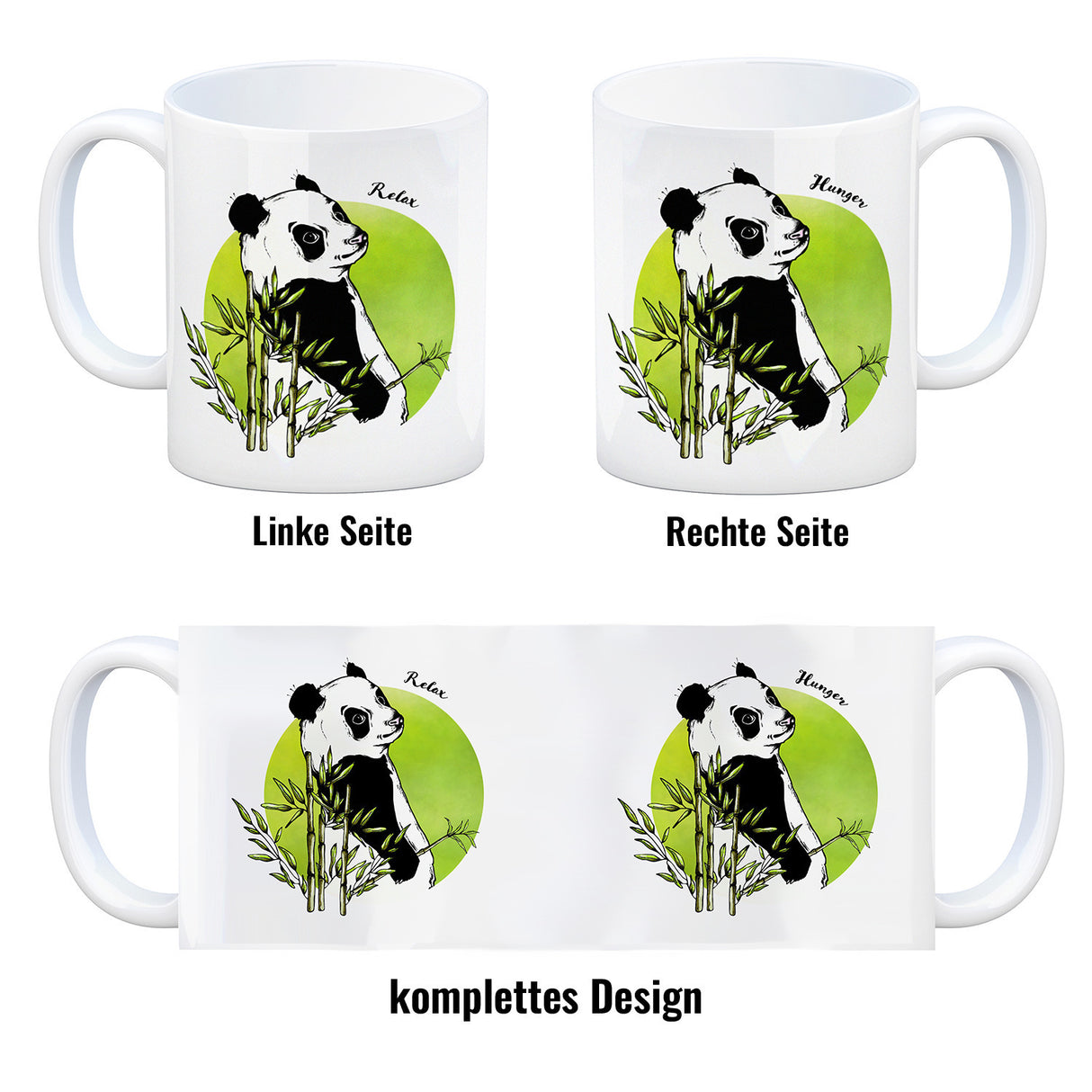 Panda mit Bambus Kaffeebecher und grün