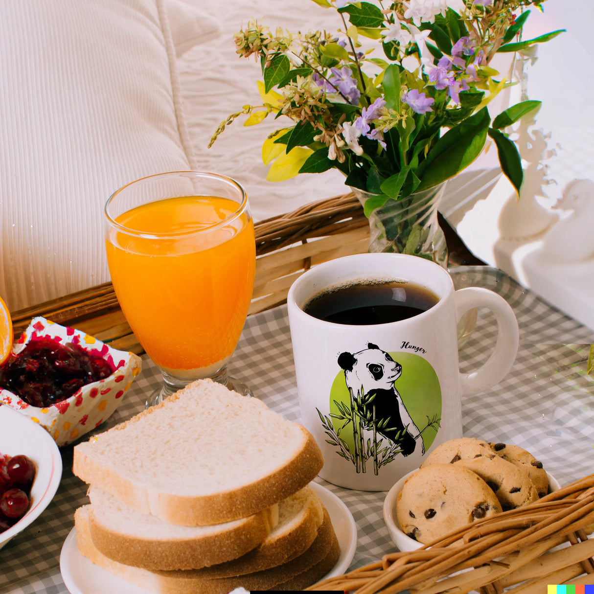 Panda mit Bambus Kaffeebecher und grün