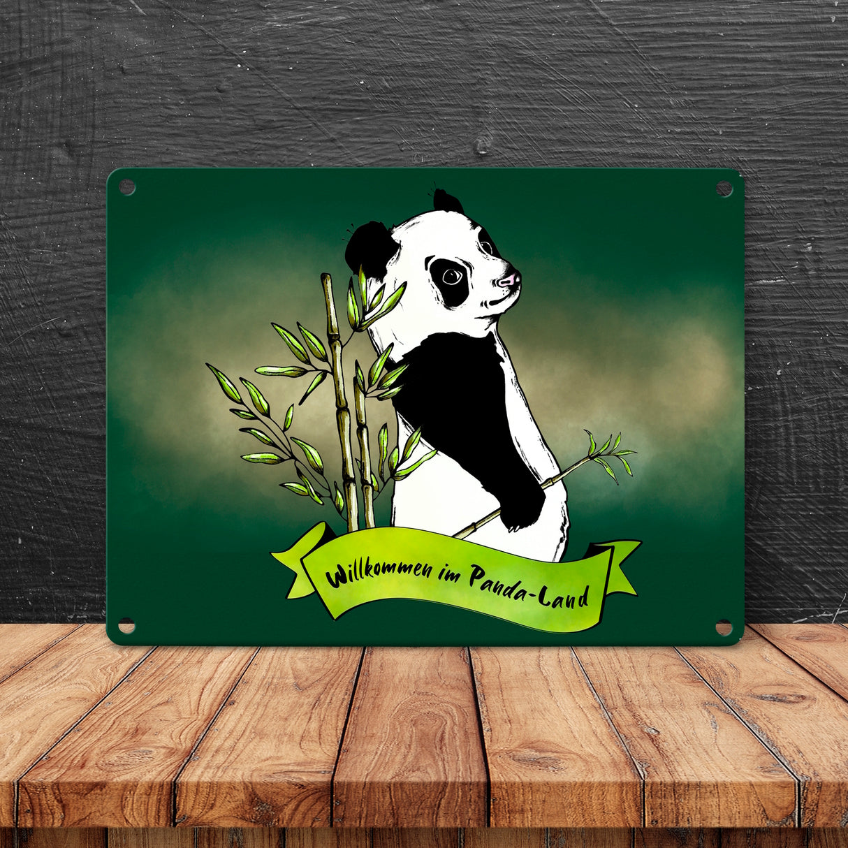Pandabär Metallschild Willkommen im Panda-Land