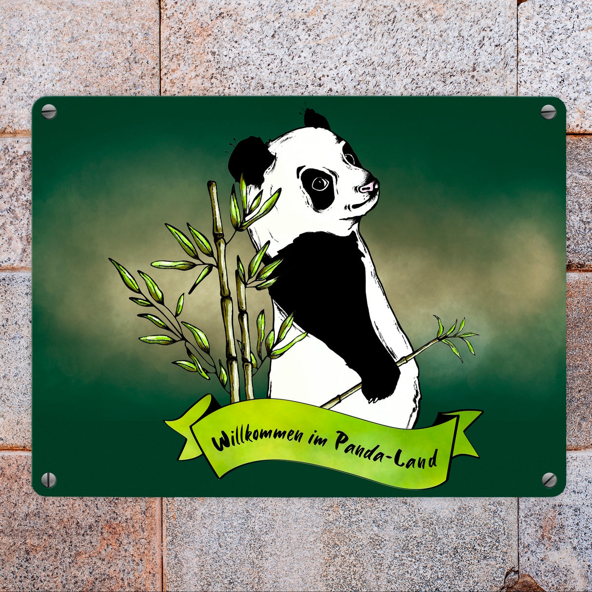 Pandabär Metallschild Willkommen im Panda-Land