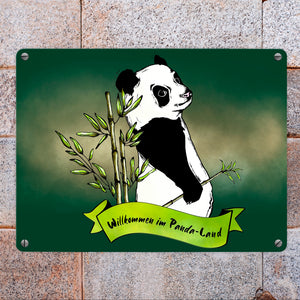 Pandabär Metallschild Willkommen im Panda-Land