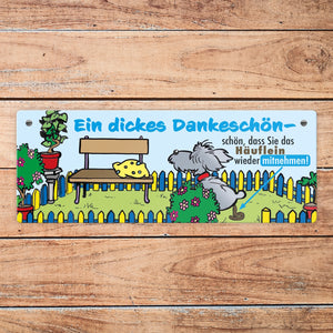Dankeschön Hundeklo Metallschild als Hinweis für den Garten oder das Grundstück