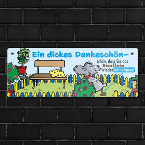Dankeschön Hundeklo Metallschild als Hinweis für den Garten oder das Grundstück