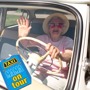 TAXI Mama on tour Parkscheibe in blau mit 2 Einkaufswagenchips